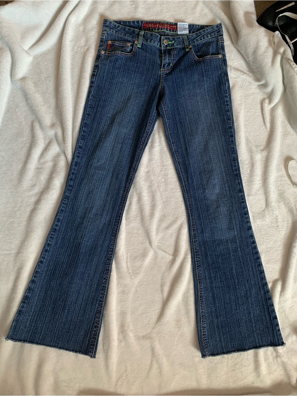 Mudd low rise flare jeans neon stitching